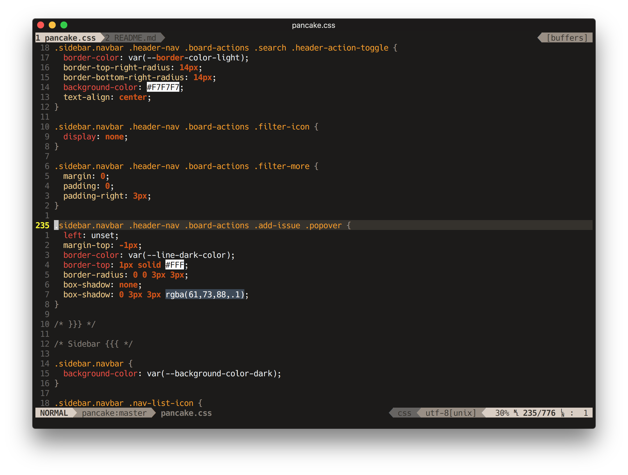 Terminal Vim Screenshot for CSS