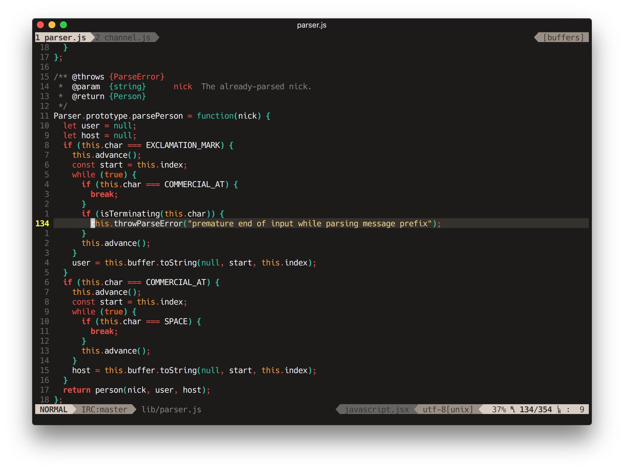 Terminal Vim Screenshot for JavaScript