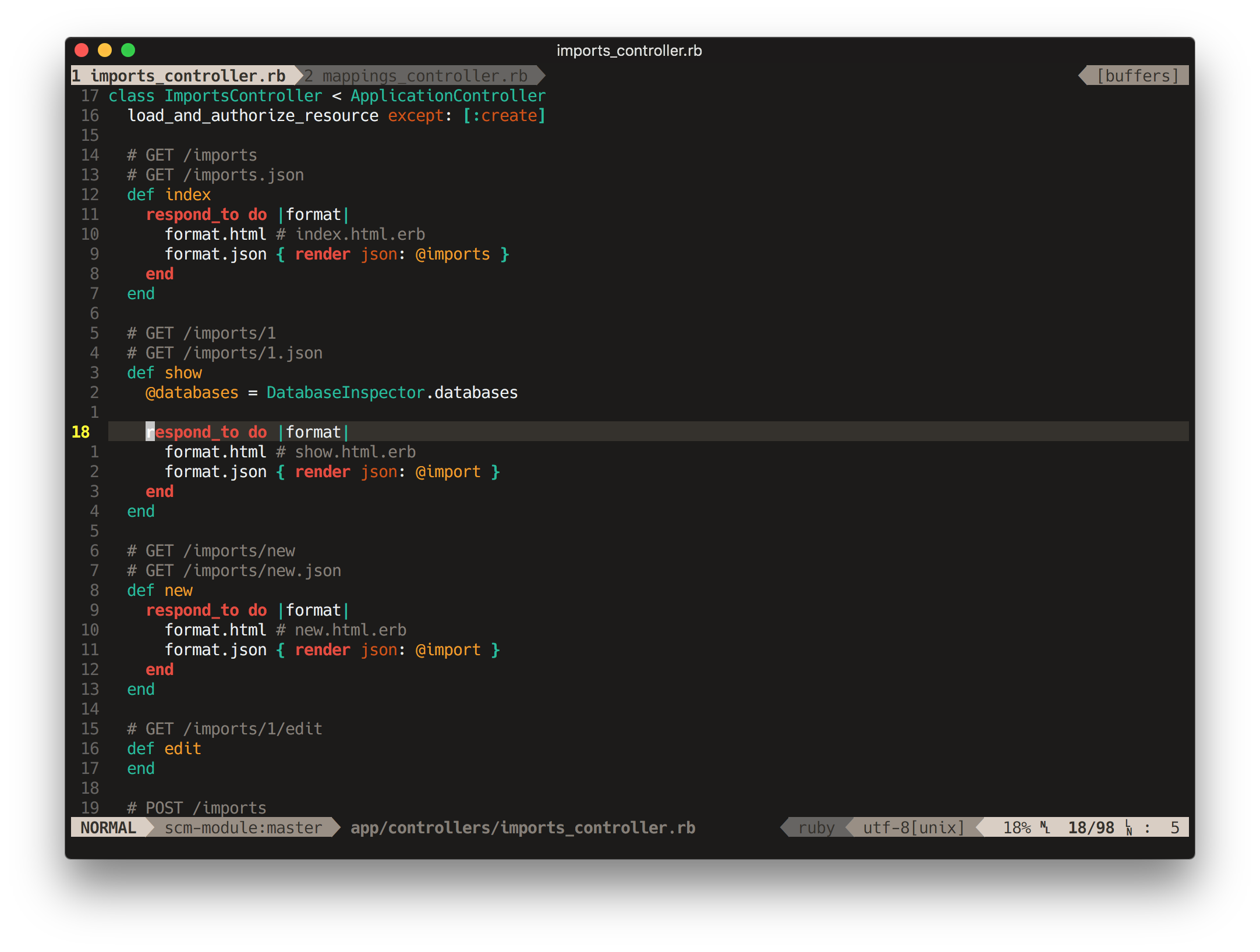 Terminal Vim Screenshot for Ruby