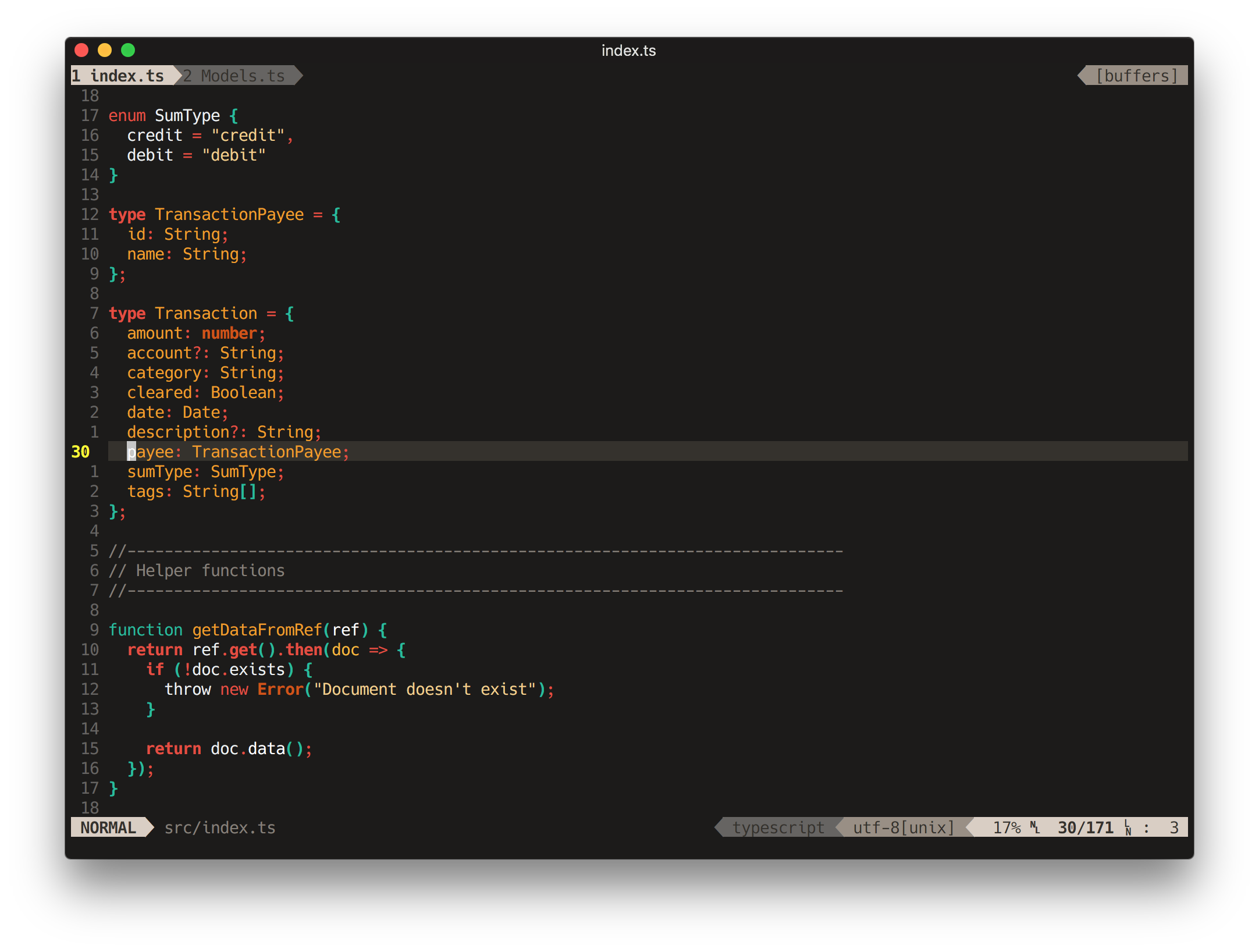 Terminal Vim Screenshot for TypeScript